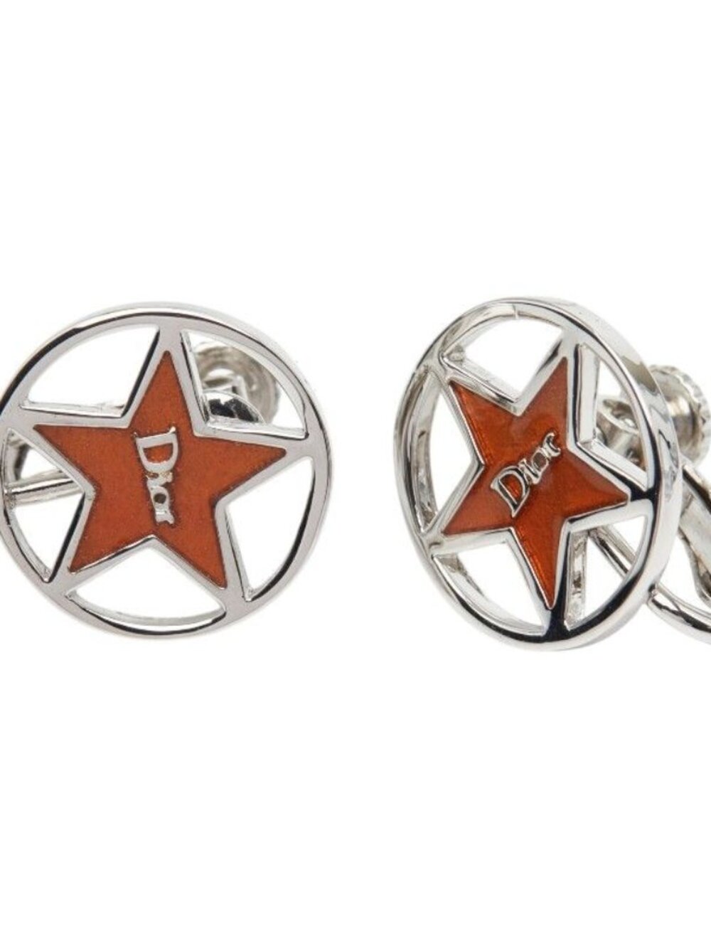 Dior Star Motif Logo Earrings Silver Orange Metal